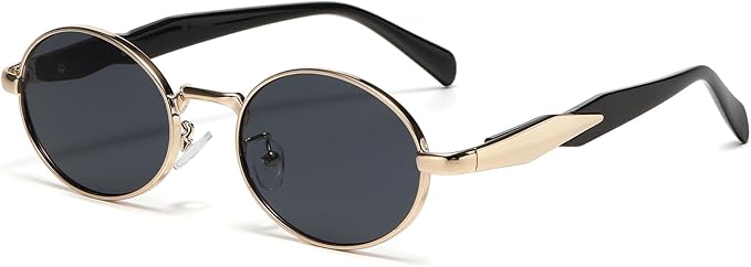 AIEYEZO Retro Oval Sunglasses for Women Men Trendy Fashion Round Sun Glasses Oval Metal Framed Shades