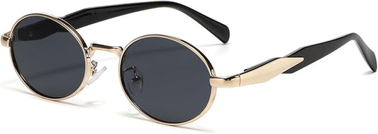 AIEYEZO Retro Oval Sunglasses for Women Men Trendy Fashion Round Sun Glasses Oval Metal Framed Shades