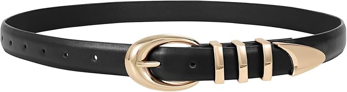 TRIWORKS Women Leather Belt for Jeans Pants Fashion Ladies Skinny Faux Leather Dress belt with Gold Buckle