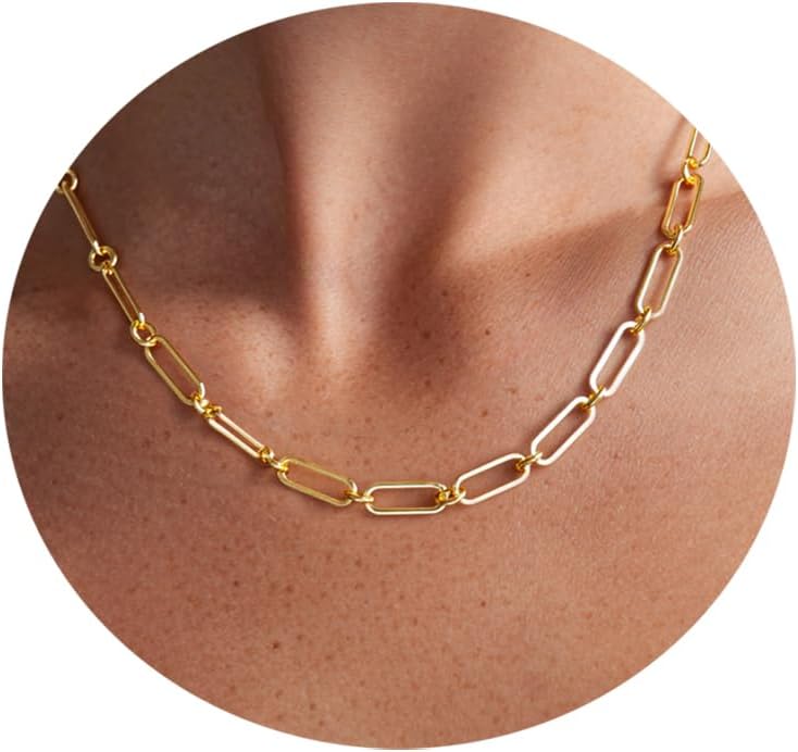 Link Gold Chain 14K Gold Plated Trendy Rope Paperclip Thick Chain Necklace Minimalist Layered Gold Chain Choker Necklaces for Women