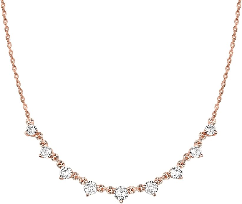 PAVOI 14K Gold Plated Station Necklace - Simulated Diamond Layering Necklaces - Womens CZ Chain