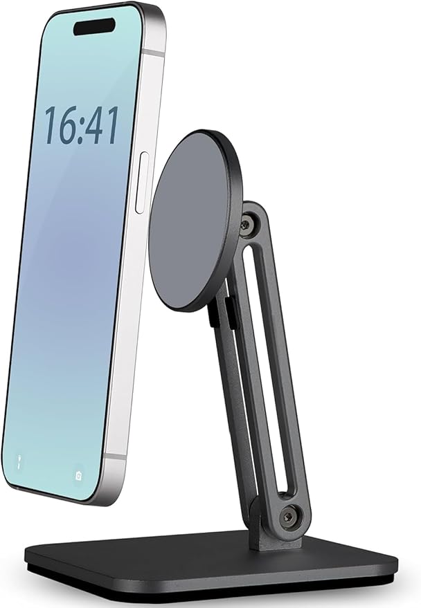 Magnetic Phone Stand for Desk, Foldable & Adjustable Magnetic iPhone Stand Holder with Non Slip Pad for Desk/Home/Office, Compatible with iPhone 16/15/14/13 All Series