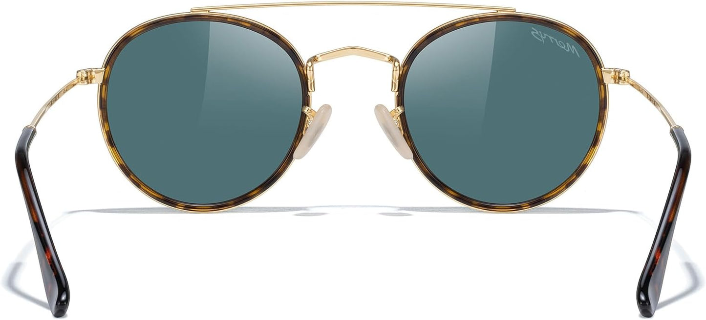 MERRY'S Retro Round Polarized Sunglasses - Unisex Double Bridge Sun Glasses