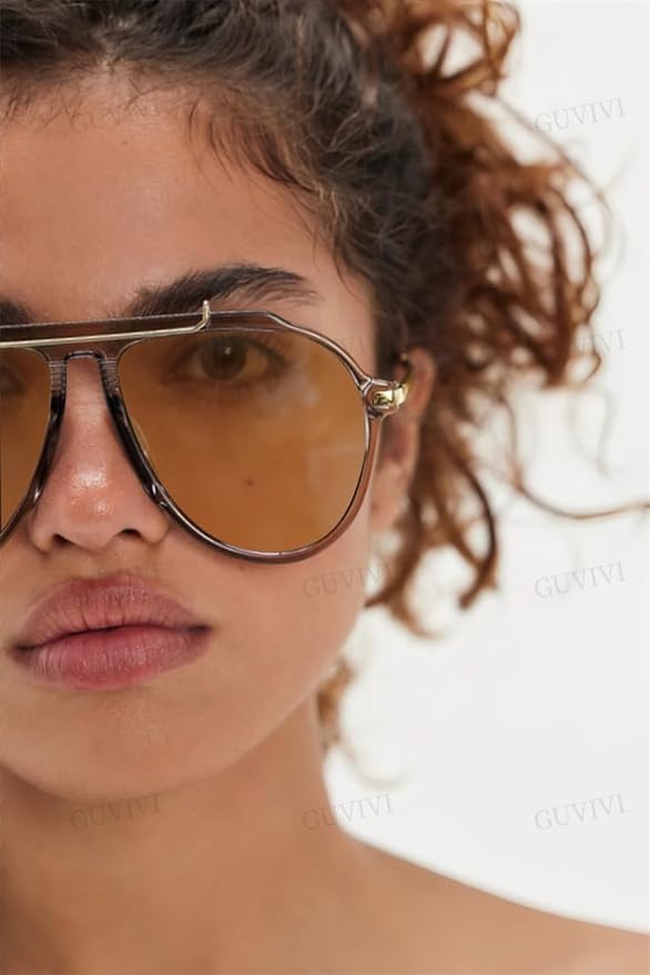 Oversized Aviator Sunglasses for Women Men 2026 70s Retro Gold Metal Sun Glasses Tangle Free Square Aviators