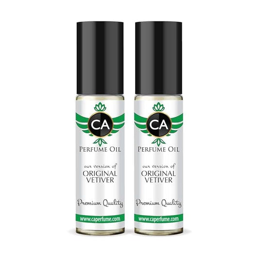 CA Perfume Impression of Original Vetiver For Men Replica Fragrance Body Oil Dupes Alcohol-Free Essential Aromatherapy Sample Travel Size Concentrated Long Lasting Attar Roll-On 0.3 Fl Oz-X2