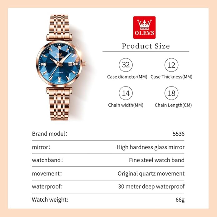 OLEVS Women Watches Simple Dress Ladies Watch Rose Gold Stainless Steel Watch Waterproof Quartz Date Luxury Diamond Small Wristwatch Fashion Analog Female Reloj Mujer Blue White Green Red Yellow Face