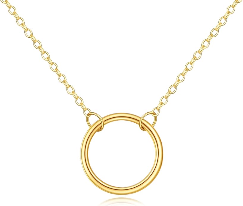 KECHO 14k Gold Simple Circle Necklace Karma Pendant Necklace for Women Jewelry