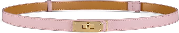 Skinny Leather Belts for Women with Adjustable Silver Turn-Lock Buckle for Dresses Jeans and Pants