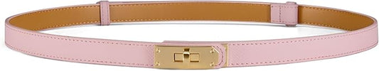 Skinny Leather Belts for Women with Adjustable Silver Turn-Lock Buckle for Dresses Jeans and Pants
