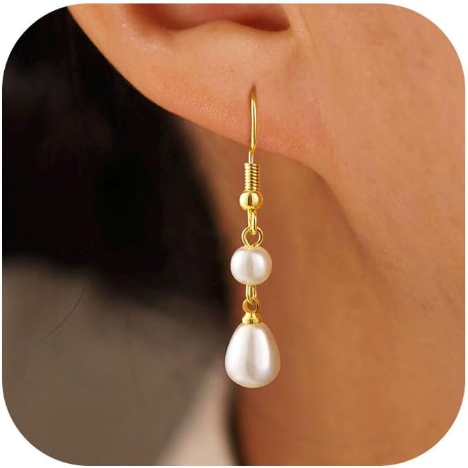CHESKY Christmas Gifts Pearl Earrings for Women, Dainty 14K Gold Plated/Silver Plated Drop Quality Handpicked AAA+ Freshwater Cultured Round Pearls Dangle Earrings Wedding Jewelry for Women Gifts