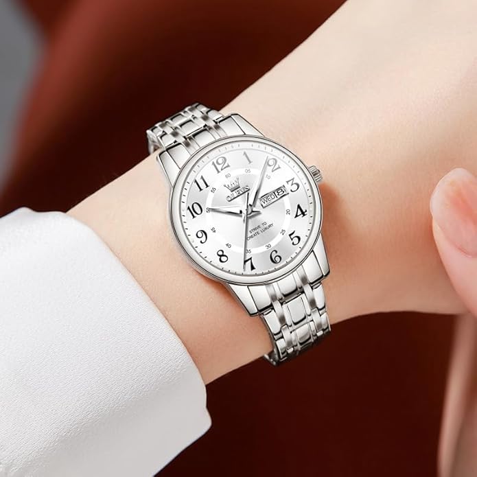 OLEVS Stainless Steel Women's Watch Dress Watches for Women with Date Fashion Ladies Business Waterproof Analog Quartz Small Wrist Watch Reloj Mujer