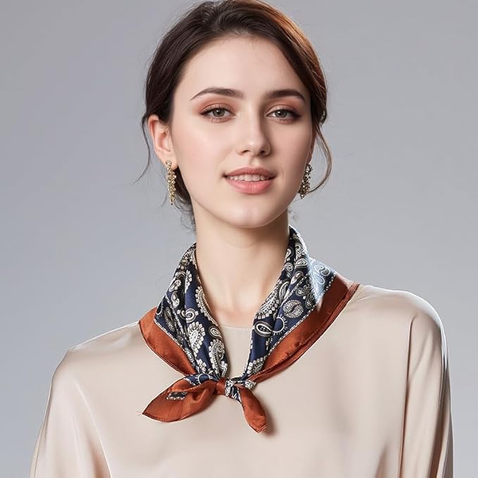 ANDANTINO 100% Real Mulberry Silk Scarf -21'' x 21''- Lightweight Neckerchief –Women Men Small Square Digital Printed Scarves