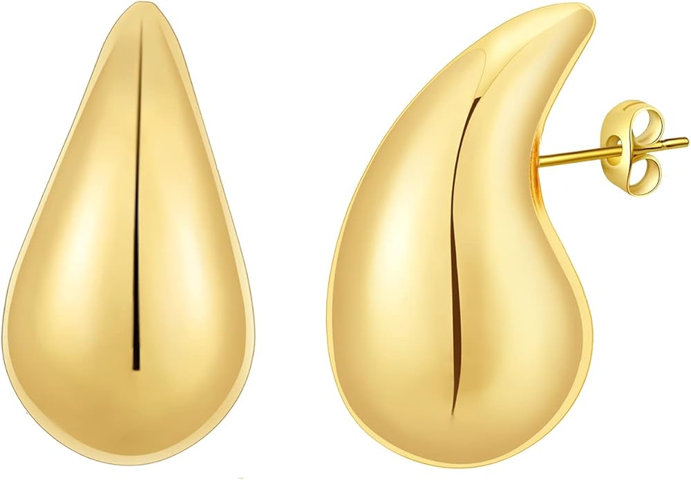 Apsvo Chunky 14K Gold Plated Hoop Earrings for Women, Lightweight Waterdrop Hollow Open Hoops, Hypoallergenic Dupes Earrings