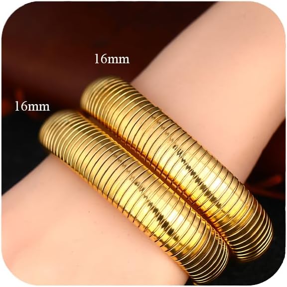 MISS RIGHT Gold Chunky Stretch Snake Chain Bangle Bracelets Stack for Women Trendy, 18K Gold Filled Stainless Steel Stretchy Womens Stackable Wristband Bangles Bracelet Set