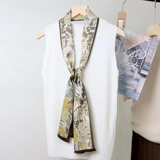 100% Mulberry Silk Ribbon Scarf for Hair Beach Head Wraps for Women Handbag accessories Necktie