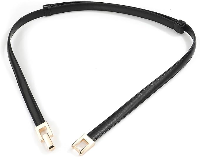 Glamorstar Skinny Belts for Women Thin PU Leather Waist Belt with Gold Buckle for Dresses