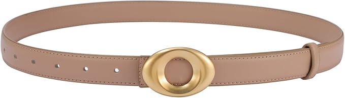 Women's Elegant Casual Genuine Leather Belt with Matte Oval Vintage Gold Buckle for Jeans Pants Dresses