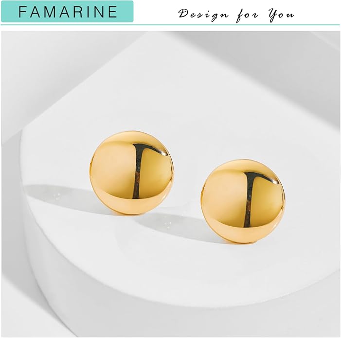 FAMARINE Dot Earrings Gold Silver Stud Earrings for Women Flat Round Earring Minimalist Earring