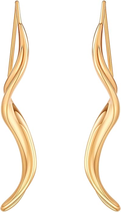 14K Gold Hoop Earrings for Women, Hypoallergenic Spiral Threader Gold Plated Dangle Earrings Fashion Jewelry，Gift for Women