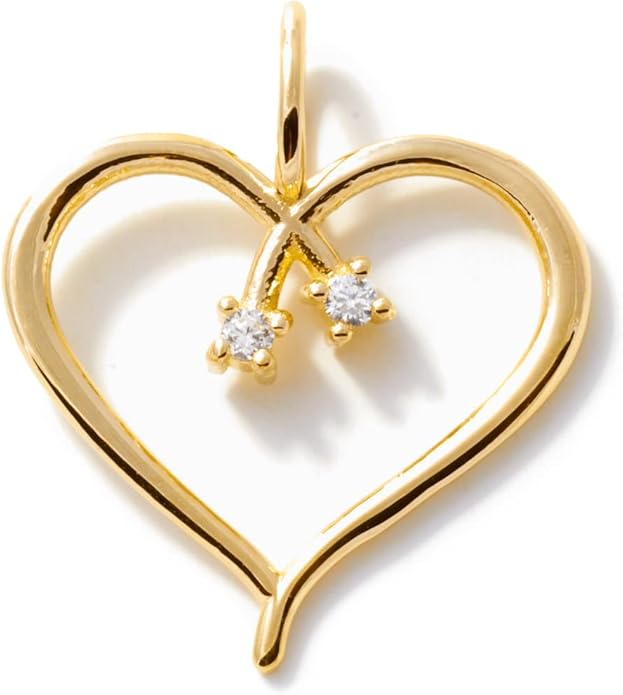 Gelin Open Heart Necklace with Two Diamonds 14K Solid Gold