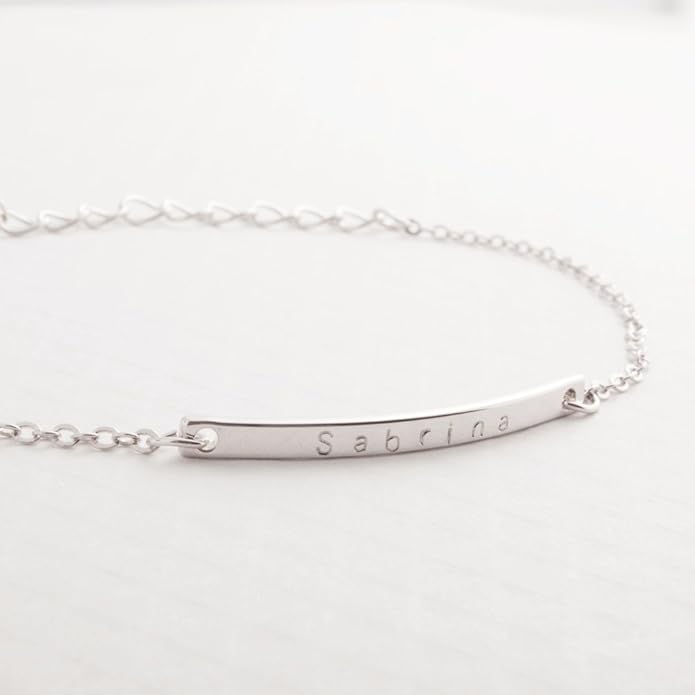 Petite Boutique 16K Gold Your Name Bar Bracelet Personalized gift Gold Plated bar Delicate Hand Stamp Best bridesmaid Wedding Graduation Gift