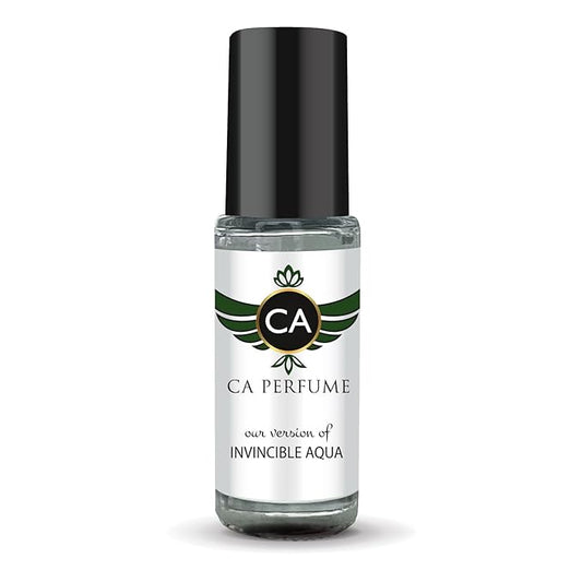 CA Perfume Impression of Invincible Aqua for Men Perfume Oil Woody Aquatic Scent Long Lasting Cologne for Men Travel Size Mini Perfume Sample TSA Ready Body Oil Roll-on 0.14 Fl Oz 4ml