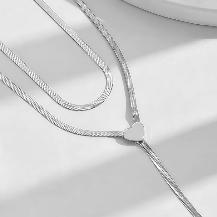 Atiptu Chunky Gold Choker Necklace for Women Silver Statement Y Necklace Long Herringbone Snake Chain Lariat Necklaces Prom Body Jewelry Accessories Gifts