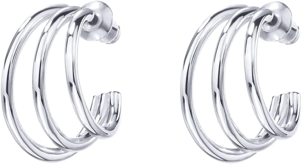 PAVOI 14K Gold Plated Multi Huggie Hoop Earrings for Women - 925 Sterling Silver Posts Triple Split Hoop Gold Earrings for Women - Trendy Fashion Jewelry