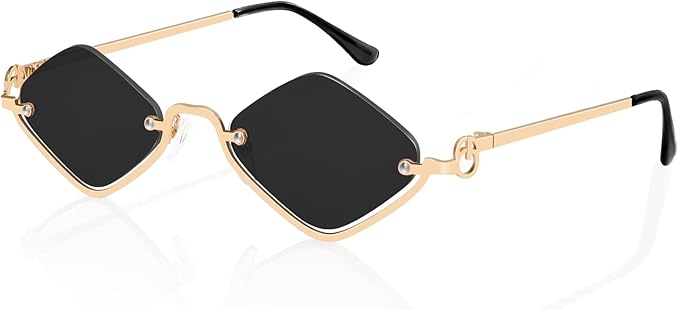 Retro Y2k Sunglasses for Women Men,Trendy Semi-Rimless Sun Glasses Irregular Narrow Gold Sunnies UV400