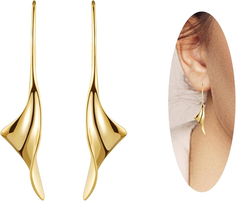 14K Gold Hoop Earrings for Women, Hypoallergenic Spiral Threader Gold Plated Dangle Earrings Fashion Jewelry，Gift for Women
