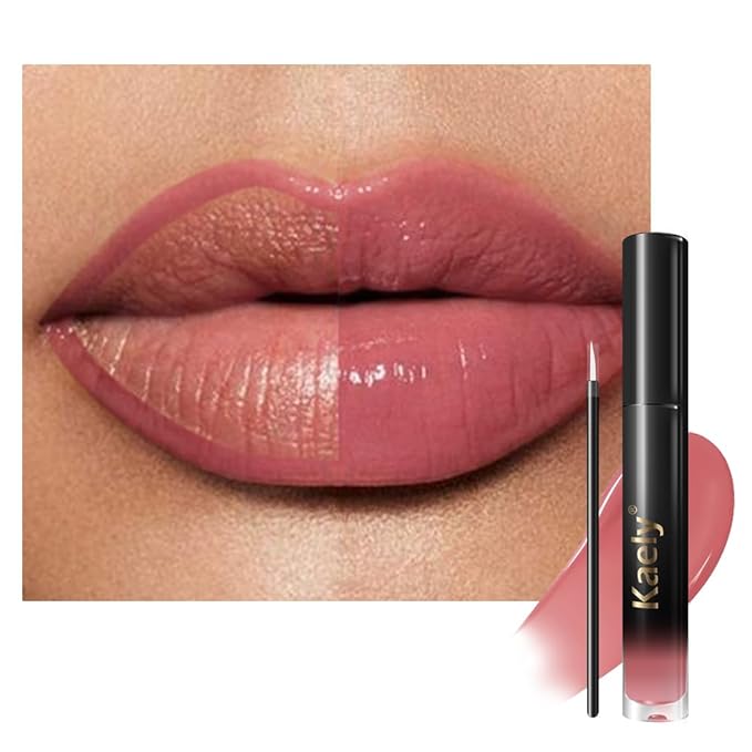 evpct Rose Nude Shiny Longwear No-Budge Liquid Lip Color Lipstick Makeup, Highly Pigmented Color Instant Shine, Waterproof Long Lasting Lipstick for Women, Lip Stain Gloss with Lip Liner Brush, 01#