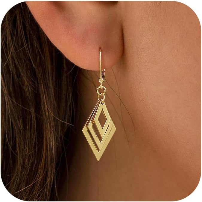 Gold Dangle Earrings for Women, 14K Gold Plated Lightweight Hypoallergenic Teardrop Drop Earrings, Trendy Leverback Minimalist Jewelry for Sensitive Ears Vacation Wear, 7-Styles