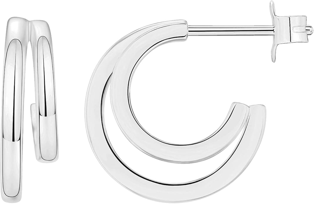 PAVOI 14K Gold Plated Multi Huggie Hoop Earrings for Women - 925 Sterling Silver Posts Triple Split Hoop Gold Earrings for Women - Trendy Fashion Jewelry