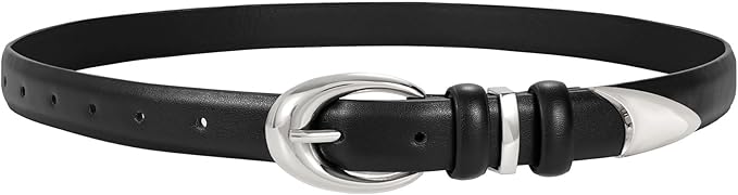 TRIWORKS Women Leather Belt for Jeans Pants Fashion Ladies Skinny Faux Leather Dress belt with Gold Buckle