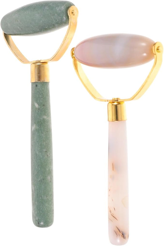 2Pcs Jade Facial Massager Roller and Scraper for Face and Eye Massage Natural Tool for Skin Care Wrinkle Reduction Suitable for Neck Shoulder and Body Massage