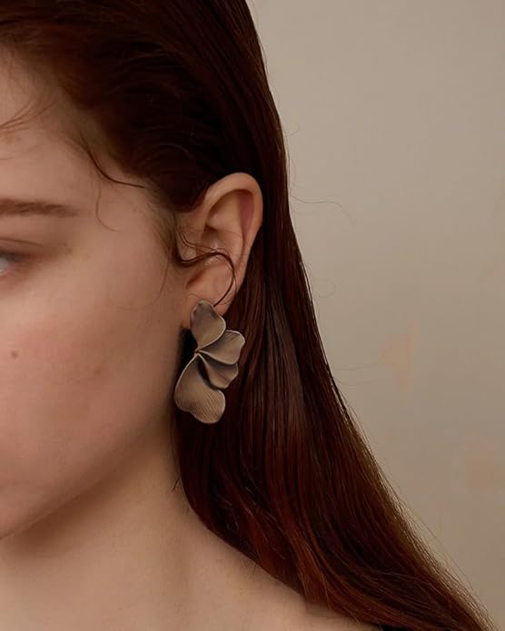 Flower Earrings For Women Large Brown and Wine Red Painted Floral Dangle Statement Earring Chunky Burgundy Fall Earrigs Gift
