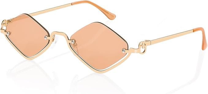 Retro Y2k Sunglasses for Women Men,Trendy Semi-Rimless Sun Glasses Irregular Narrow Gold Sunnies UV400