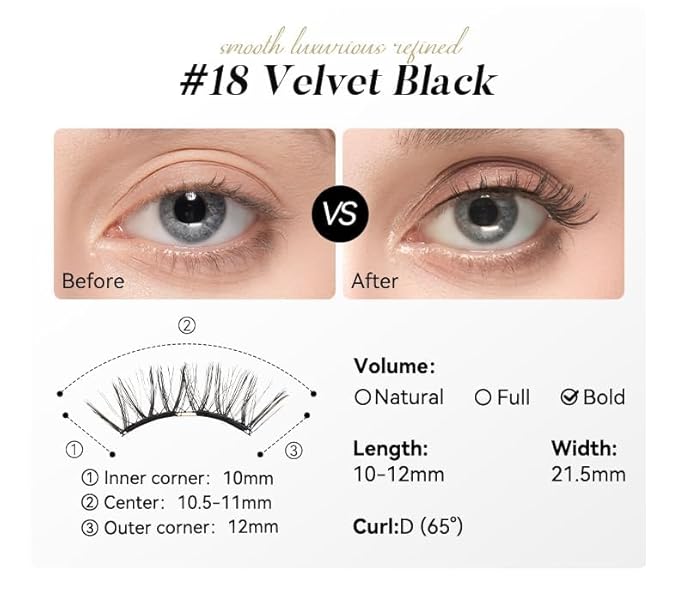 WOSADO Magnetic Eyelashes with Applicator Kit, [V18 Velvet Black] Reusable Magnetic Lashes without Eyeliner, Glue-free False Lashes, Waterproof, Lightweight, Suit for Natural Makeup