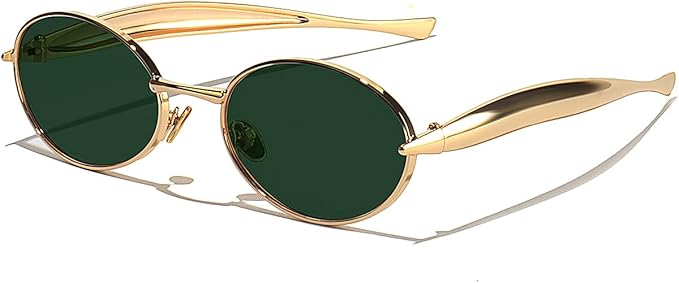 Retro Oval Sunglasses for Women Men - Classic 90s Vintage Trendy Shades with UV400 Protection, Gold Metal Frame