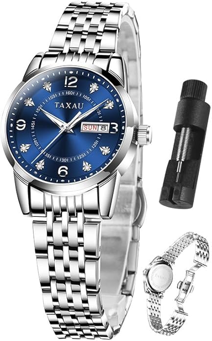 Gold Silver Two Tone Women Stainless Steel Watch Small Wrist ElegantDress Watch for Women Fashion Luxury Waterproof Day Date Analog Quartz Ladies Watches