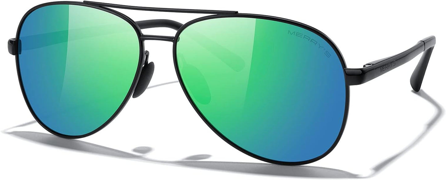 MERRY'S Aviator Sunglasses for Men Women - Polarized Driving Sun glasses Mirrored Lens UV 400 Protection 58 MM