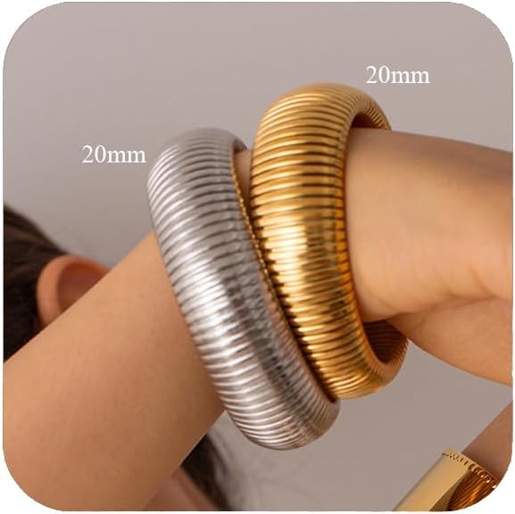 MISS RIGHT Gold Chunky Stretch Snake Chain Bangle Bracelets Stack for Women Trendy, 18K Gold Filled Stainless Steel Stretchy Womens Stackable Wristband Bangles Bracelet Set