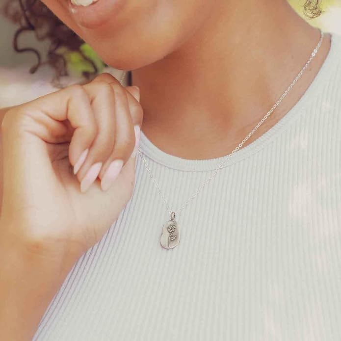 LISA LEONARD DESIGNS Pewter Birth Flower Pendant Necklace Minimalist Jewelry Necklaces For Women Gift For Her Dainty Necklaces