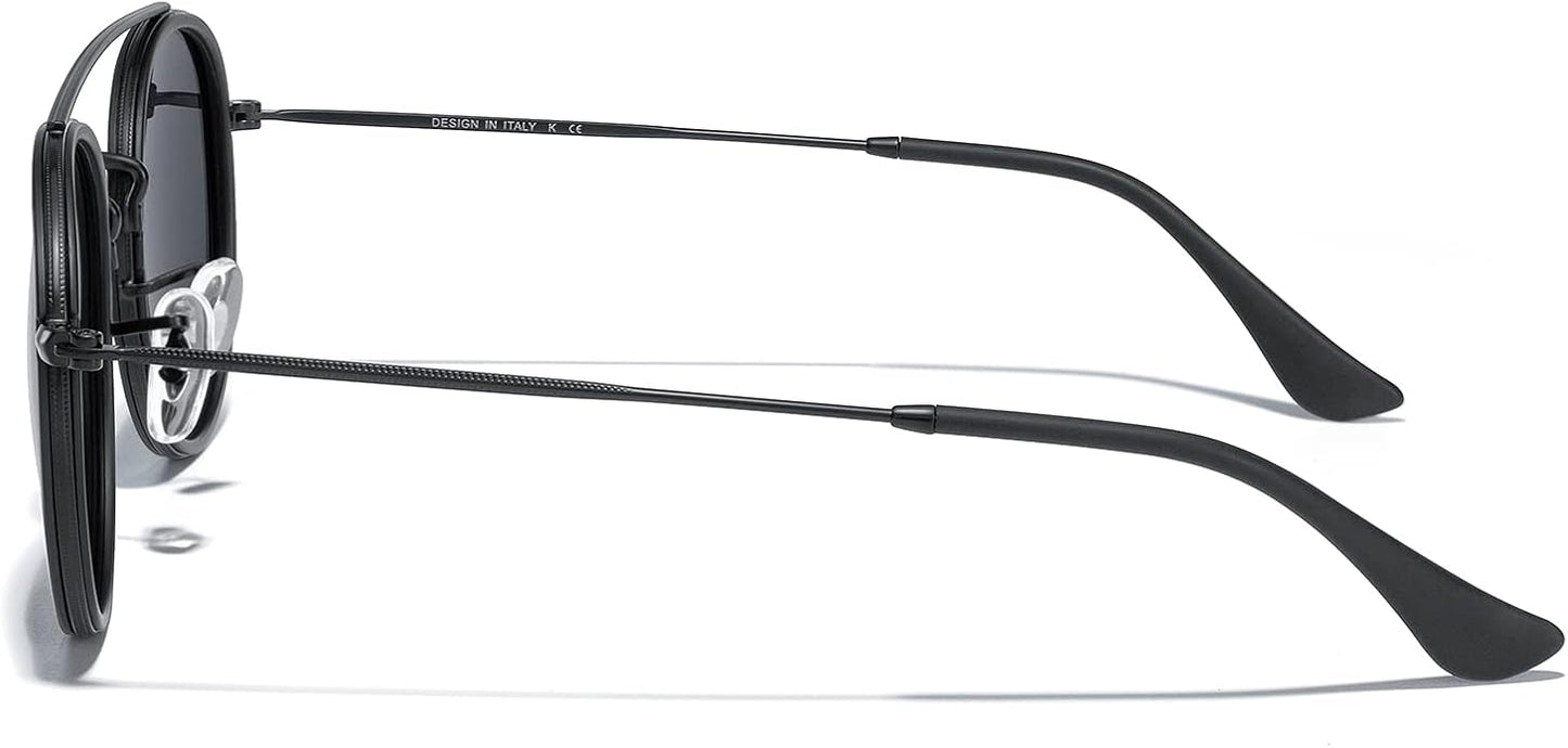 MERRY'S Retro Round Polarized Sunglasses - Unisex Double Bridge Sun Glasses