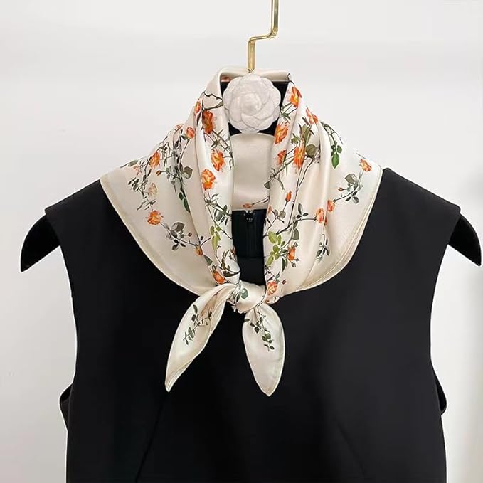 ANDANTINO 100% Real Mulberry Silk Scarf -21'' x 21''- Lightweight Neckerchief –Women Men Small Square Digital Printed Scarves