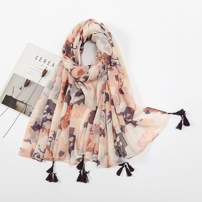 YOUR SMILE Large Boho Scarf for Women Lightweight Floral Printed Scarves Fall Winter Fashion Fringed Shawl wraps