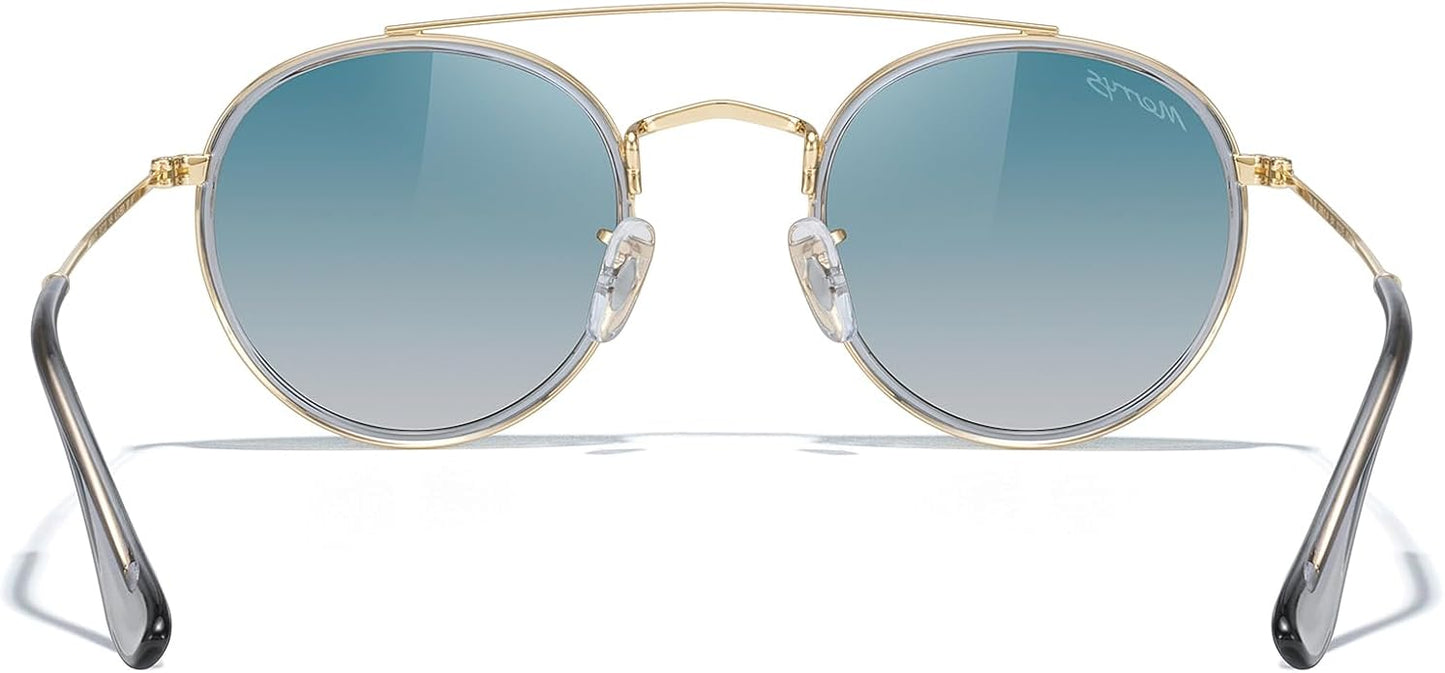 MERRY'S Retro Round Polarized Sunglasses - Unisex Double Bridge Sun Glasses