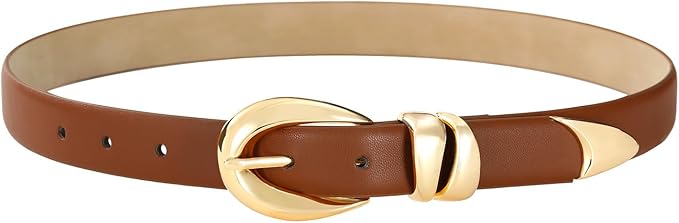 Belts for Women with Gold Buckle – Adjustable Black leather Belt for Jeans, Dress, Pants