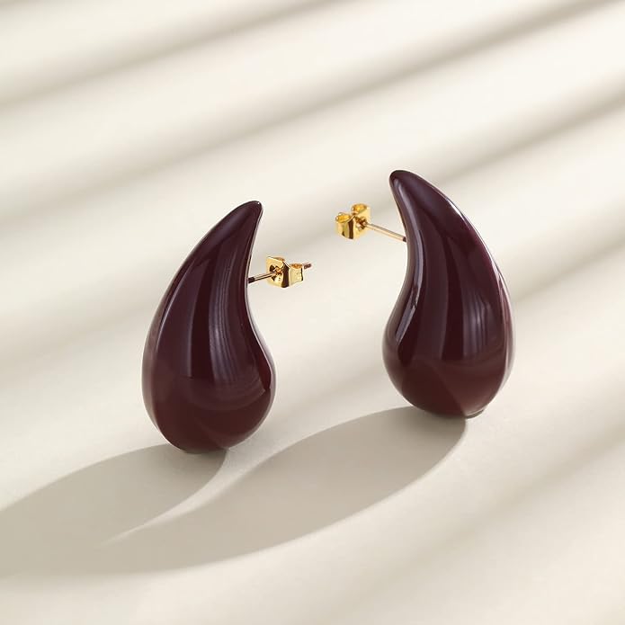 Apsvo Chunky 14K Gold Plated Hoop Earrings for Women, Lightweight Waterdrop Hollow Open Hoops, Hypoallergenic Dupes Earrings