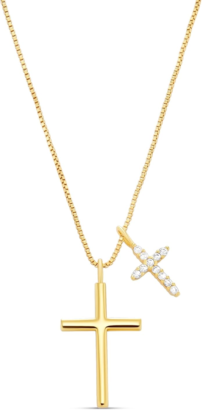 Milla 14K Gold Plated Cross Necklace for Women, Silver Cross Necklaces for Women, 18 inches Chain with Cross Pendant